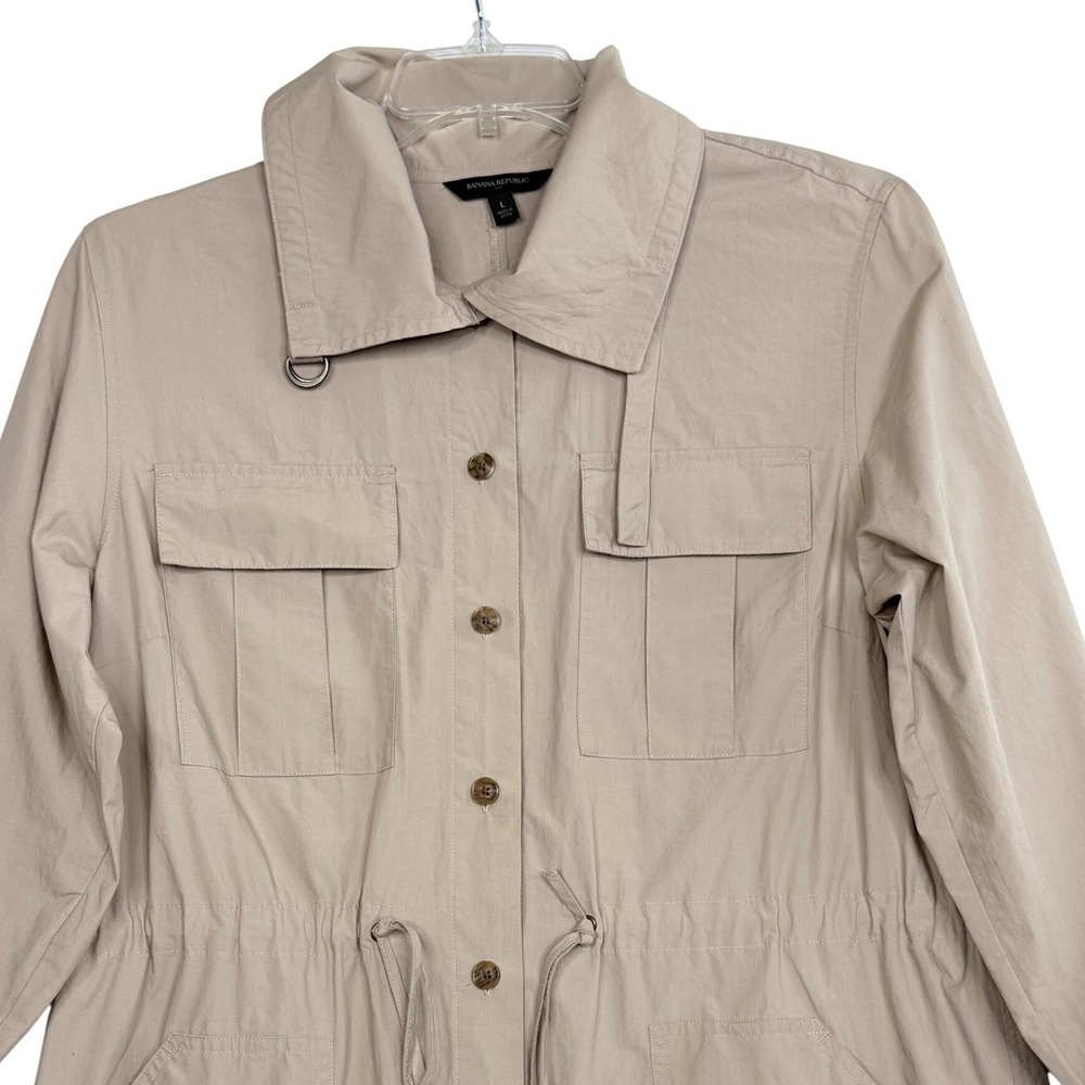 Banana Republic Womens Khaki Utility Dress Tan Large Drawstring Waist - Picture 2 of 9